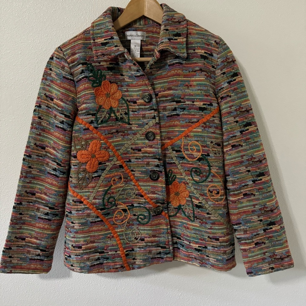 Draper’s & Damon’s Floral Embroidered Tapestry Blazer Multicolor Twee-Medium